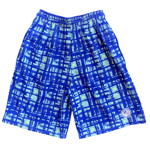 Boys Graphic Plaid Lacrosse Shorts - Blue