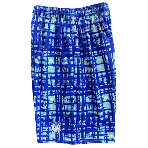 Boys Graphic Plaid Lacrosse Shorts - Blue