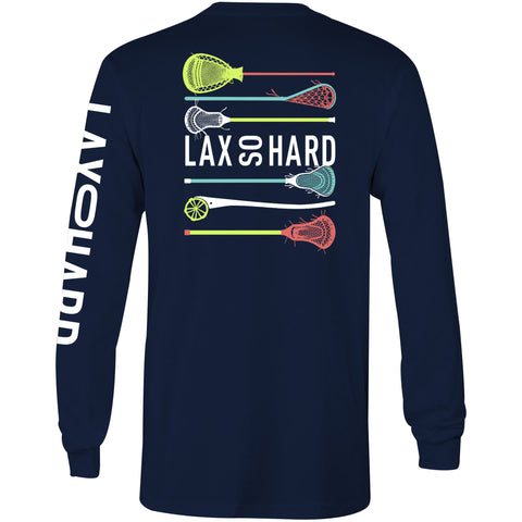 Mens Lacrosse Stick Colors Long Sleeve T-Shirt - Navy Blue