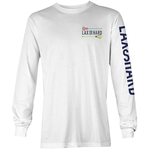 Mens Lacrosse Stick Colors Long Sleeve T-Shirt - White