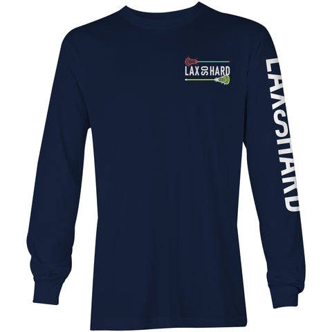 Mens Lacrosse Stick Colors Long Sleeve T-Shirt - Navy Blue