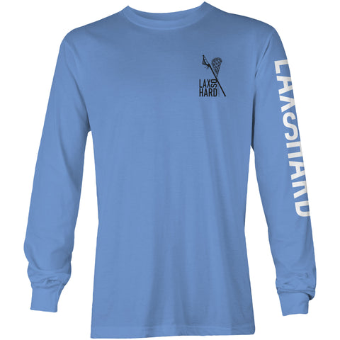 Mens Lacrosse Stick American Flag Long Sleeve T-Shirt - Blue