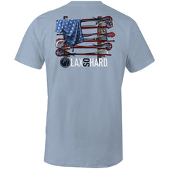 Mens Lacrosse Stick American Flag T-Shirt - Light Blue