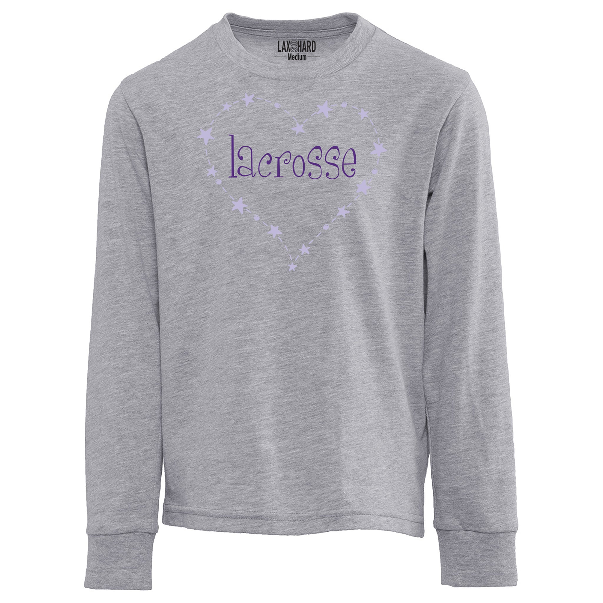 Girls Lacrosse Heart Long Sleeve T-Shirt - Gray