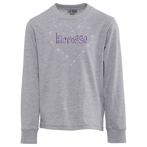 Girls Lacrosse Heart Long Sleeve T-Shirt - Gray