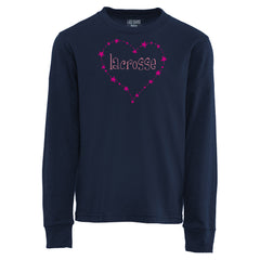 Girls Lacrosse Heart Long Sleeve T-Shirt - Navy