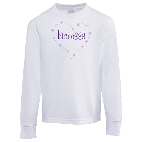 Girls Lacrosse Heart Long Sleeve T-Shirt - White